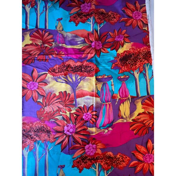 Vintage Tropical Island Florals on Blue Cotton Quilt Fabric.by John Kaldor 1 yrd - Picture 8 of 8